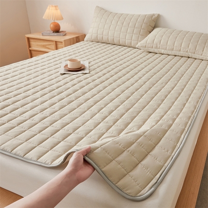 兄弟坊 水洗原棉夹棉床垫 床褥 床护垫 学生床垫 小方格-浅卡其