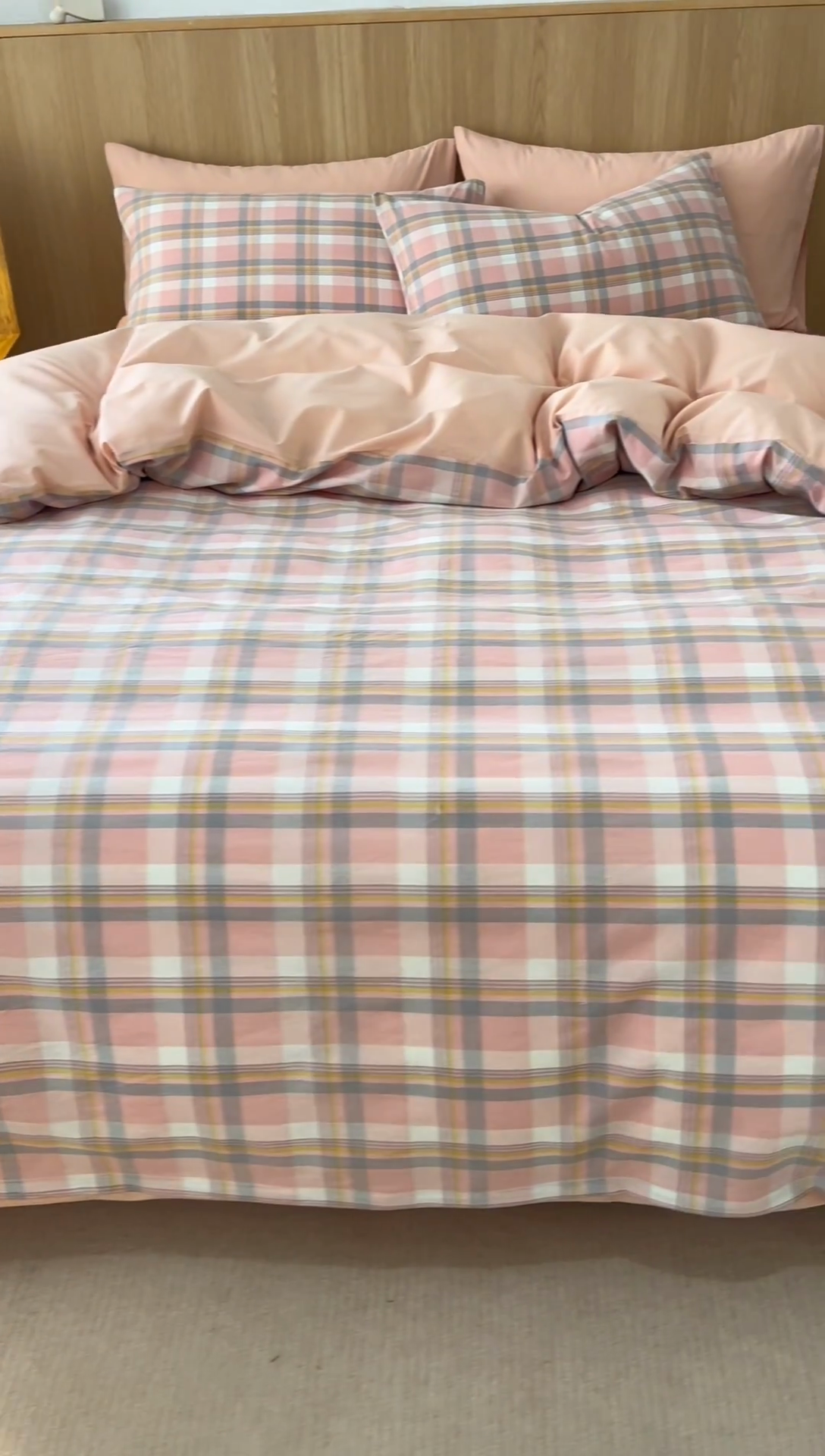 91家纺网 家纺一手货源 找家纺 趣色家纺 2025新款全棉色织水洗棉四件套 简兮粉