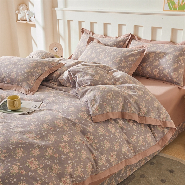 91家纺网 家纺一手货源 找家纺 缦彩 【加微信送买家秀】2025新款母婴级双层纱宽边床单四件套 玛德琳娜