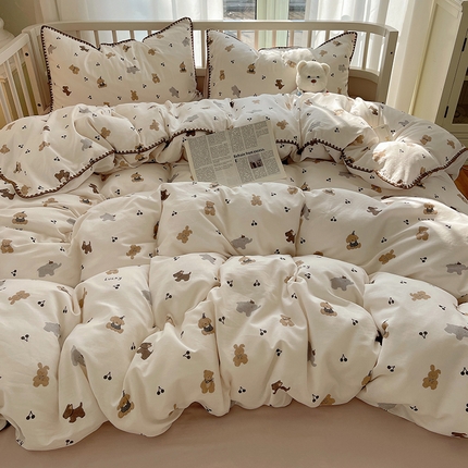 91家纺网 家纺一手货源 找家纺 三朵 2025新款全棉双层纱三角针四件套 简派小记