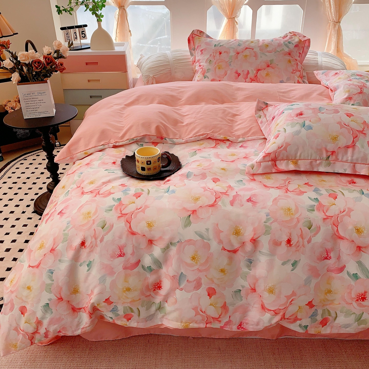 91家纺网 家纺一手货源 找家纺 奈萝家纺 2025新款亲肤小清新全棉四件套 国色芳华