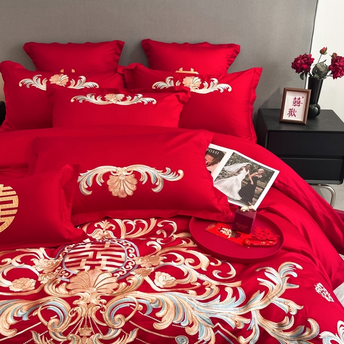 91家纺网 家纺一手货源 找家纺 欧乐蒂 2025新款欧式亲肤棉婚庆四件套 梦巴黎-红