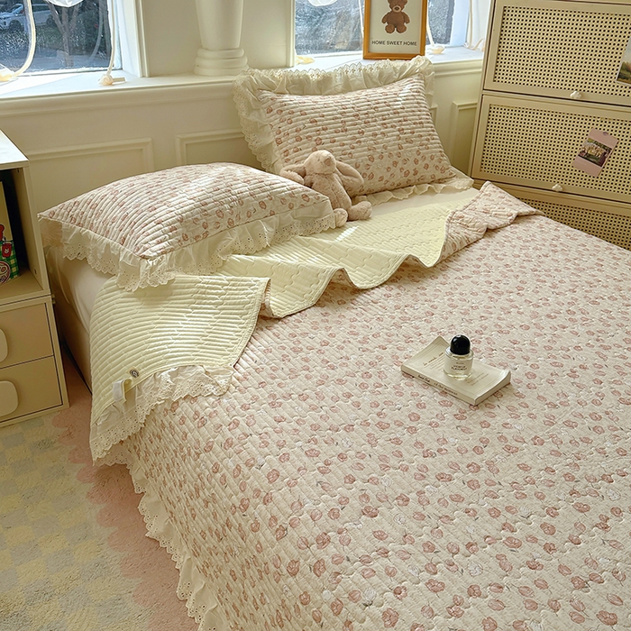 91家纺网 家纺一手货源 找家纺 美梦家纺 2025新款A类全棉13372花边床盖四件套-白边 白边-莫里小院
