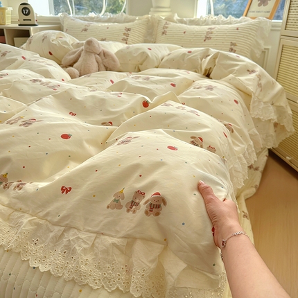 美梦家纺 2025新款A类全棉13372花边床盖四件套-白边 白边-小美满