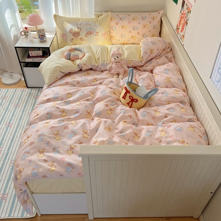 丽涵 2025新款全棉13372小清新印花四件套 幸运小熊熊