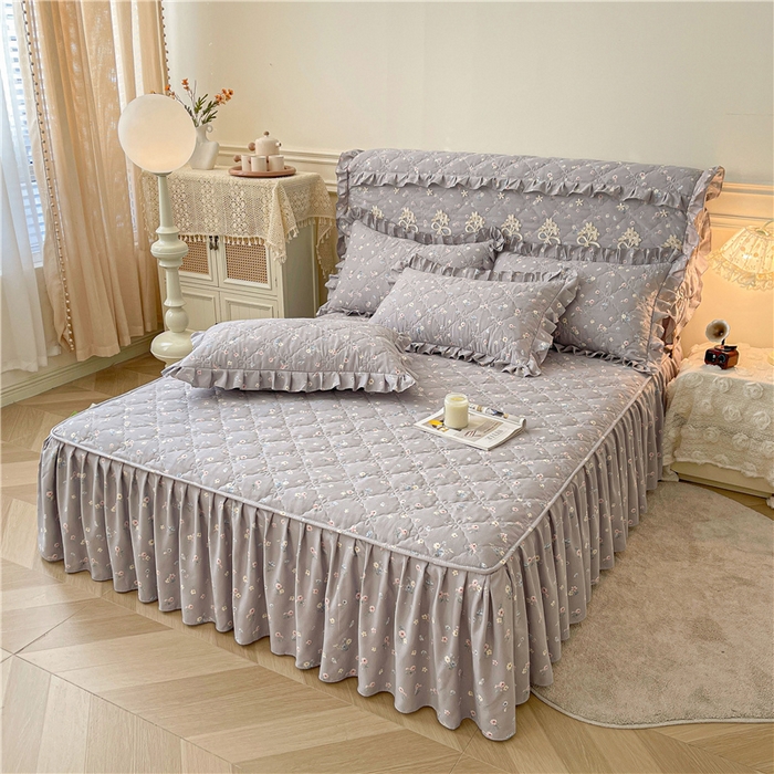 91家纺网 家纺一手货源 找家纺 十个点2025新款针织棉 夹棉床笠式床裙床头罩系列  迷迭香