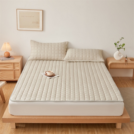 91家纺网 家纺一手货源 找家纺 兄弟坊 水洗原棉夹棉床垫 床褥 床护垫 学生床垫 小方格-浅卡其