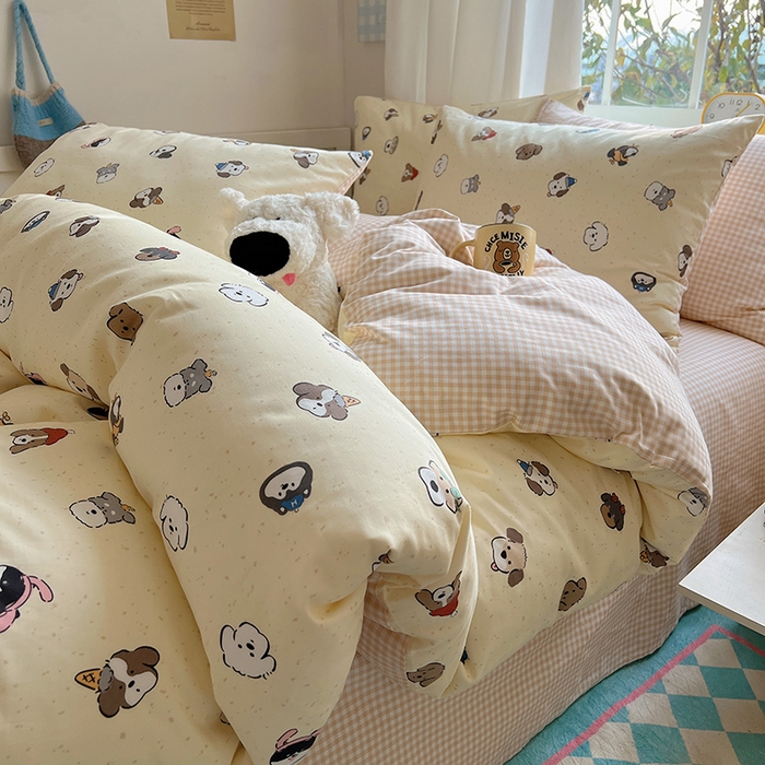 91家纺网 家纺一手货源 找家纺 2025春季新款13372全棉印花四件套-卡通系列 富贵狗