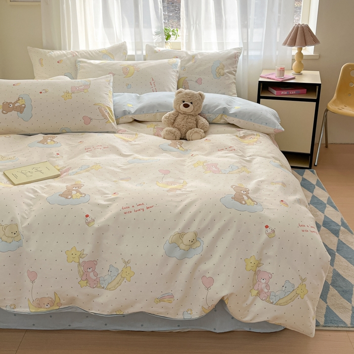 91家纺网 家纺一手货源 找家纺 吉象家纺 2025新款高支密全棉印花四件套12868跑量款 晚安小熊