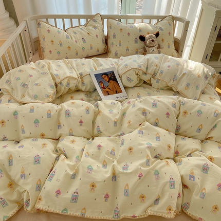 91家纺网 家纺一手货源 找家纺 （总）三朵 2025新款全棉双层纱三角针四件套