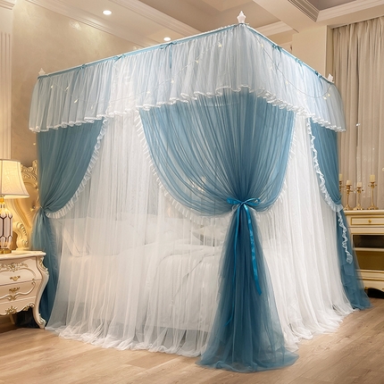 91家纺网 家纺一手货源 找家纺 宝莱利 2025年新款双层落地防尘顶蚊帐-梦乡 蓝白