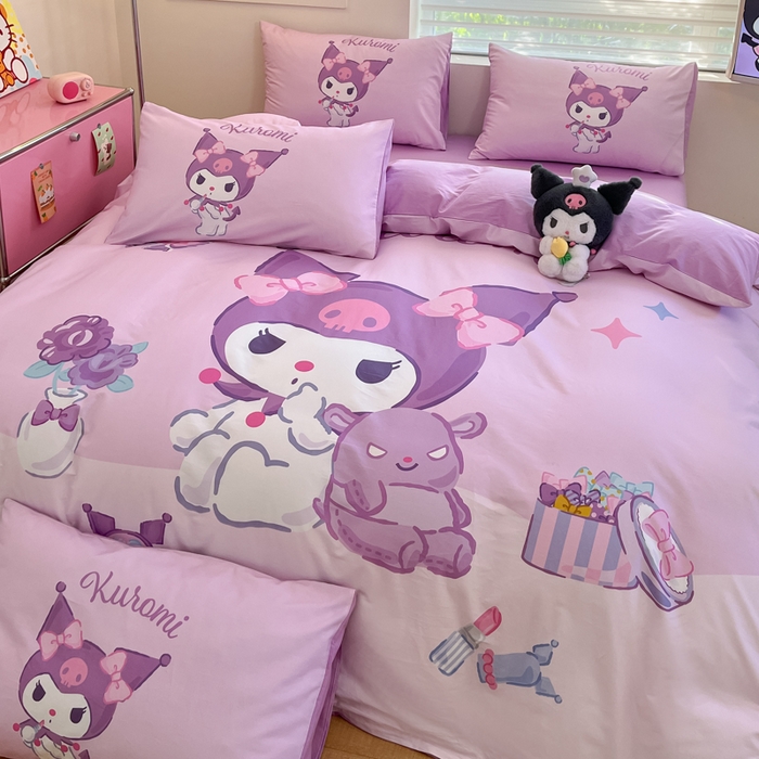 91家纺网 家纺一手货源 找家纺 金爱家 2025新款纯棉数码印花大阪三丽鸥四件套 D化妆库洛米