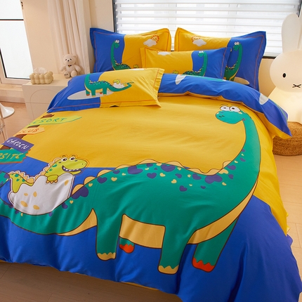 启航家居2025新款春夏直播爆款全棉大版印花四件套 童年乐趣黄