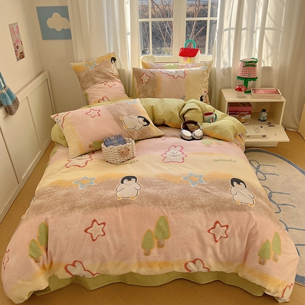 2025春季新款13372全棉印花四件套-卡通系列 蜡笔企鹅兔