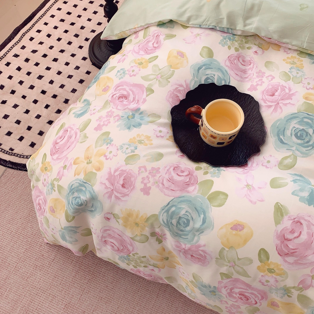 91家纺网 家纺一手货源 找家纺 奈萝家纺 2025新款亲肤小清新全棉四件套 油画玫瑰