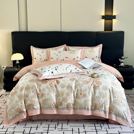 顾家家居 2025新款长绒棉数码印花隐形宽边四件套 火耀金丹