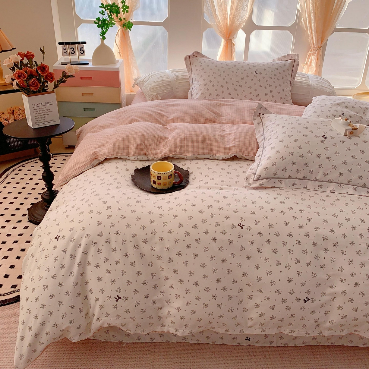 91家纺网 家纺一手货源 找家纺 奈萝家纺 2025新款亲肤小清新全棉四件套 幻蝶米