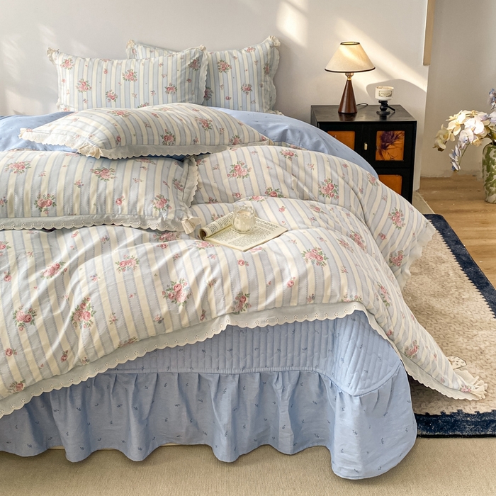 91家纺网 家纺一手货源 找家纺 梦可莱家居 2025新款全棉韩版蕾丝边床盖四件套 香奈儿