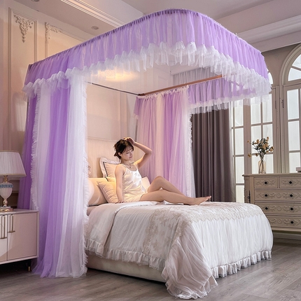 91家纺网 家纺一手货源 找家纺 宝莱利 2025年新款拉幕导轨蚊帐（可升降合金弯头支架）-田园风情 紫藤色