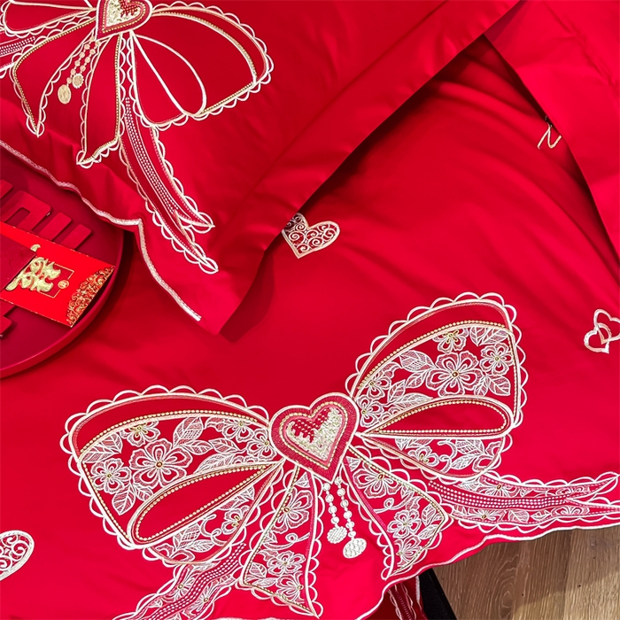 91家纺网 家纺一手货源 找家纺 欧乐蒂 2025新款亲肤棉刺绣婚庆四件套 一见倾心