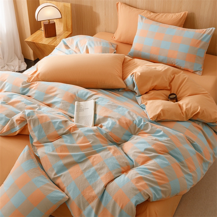 91家纺网 家纺一手货源 找家纺 趣色家纺 2025新款全棉色织水洗棉四件套 梵芙桔