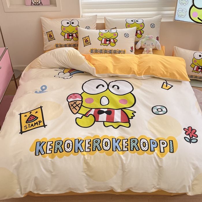 91家纺网 家纺一手货源 找家纺 金爱家 2025新款纯棉数码印花大阪三丽鸥四件套 假期快乐