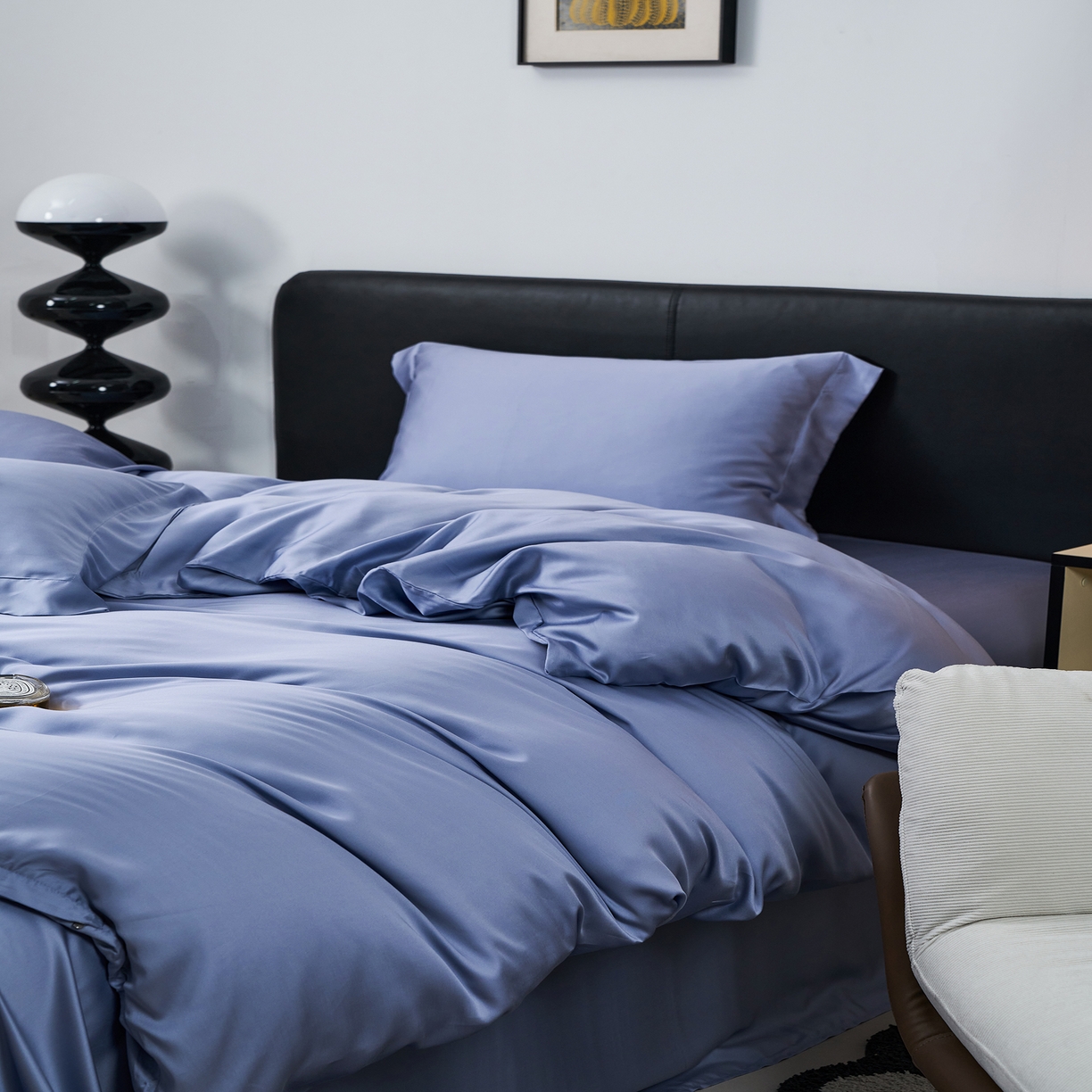 91家纺网 家纺一手货源 找家纺 顾家家居 2025新款纯色兰精天丝四件套 冰山蓝