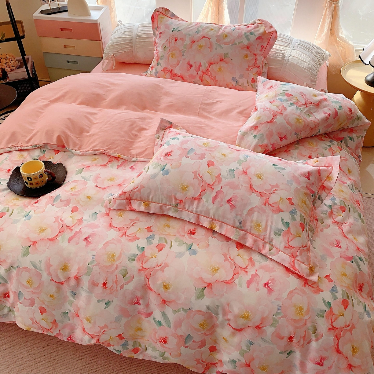 91家纺网 家纺一手货源 找家纺 奈萝家纺 2025新款亲肤小清新全棉四件套 国色芳华