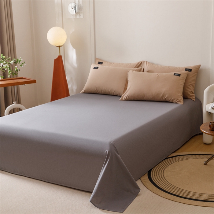 91家纺网 家纺一手货源 找家纺 趣色家纺 2025新款全棉双拼纯色四件套 卡其+浅灰