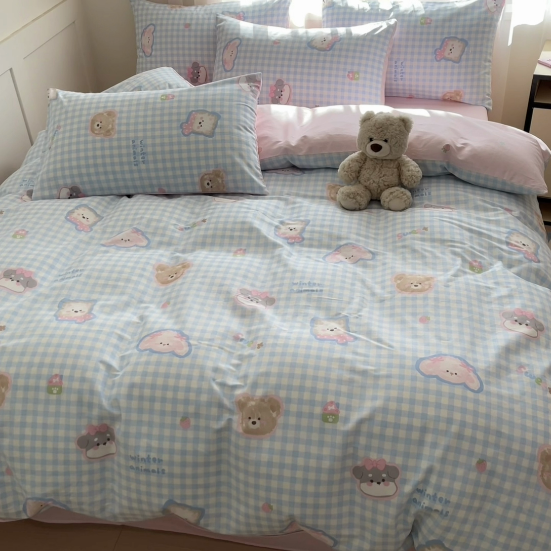 91家纺网 家纺一手货源 找家纺 吉象家纺 2025新款高支密全棉印花四件套12868跑量款 甜蜜小狗