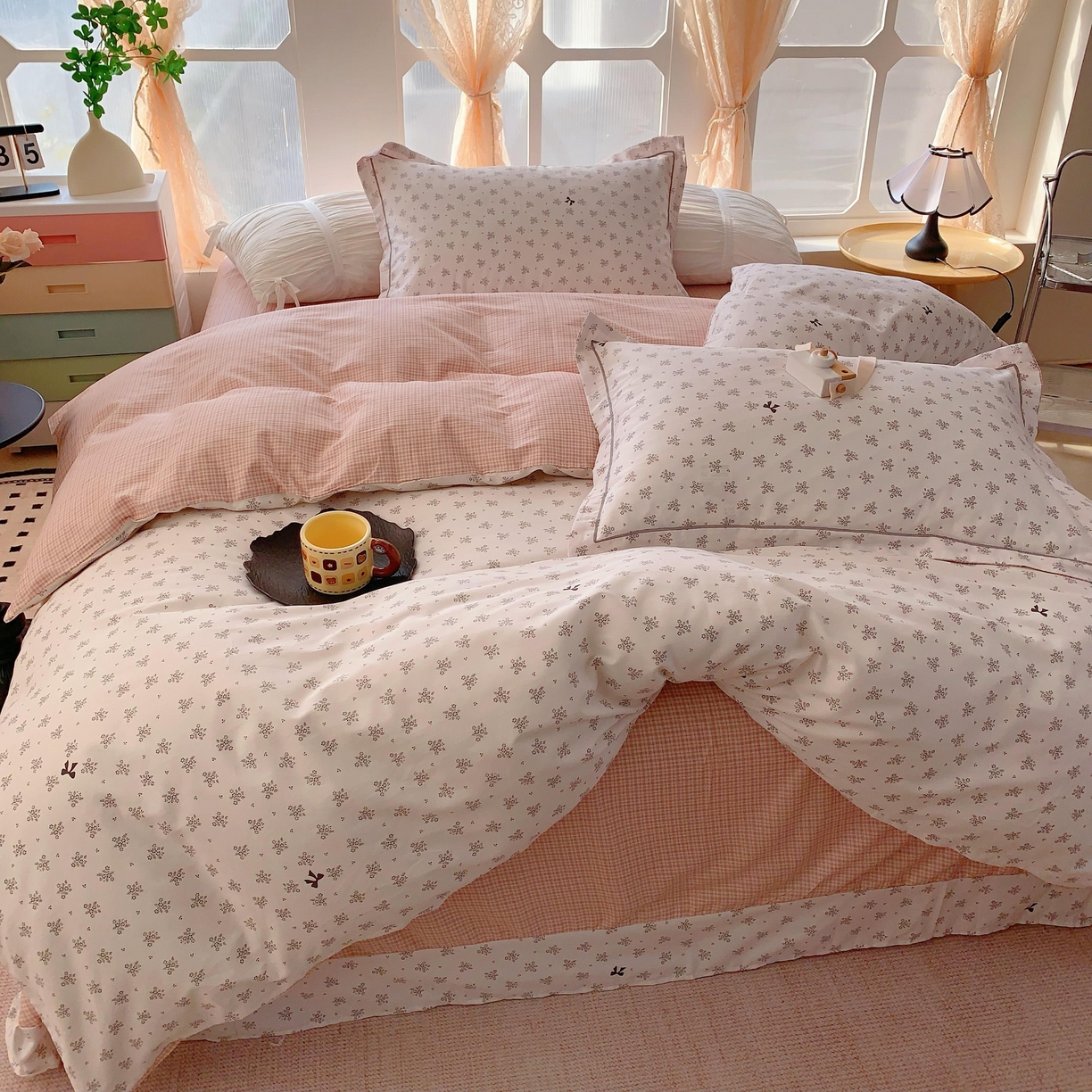 91家纺网 家纺一手货源 找家纺 奈萝家纺 2025新款亲肤小清新全棉四件套 幻蝶米