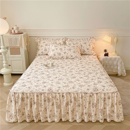 十个点2025新款针织棉 夹棉床笠式床裙床头罩系列  花香四季