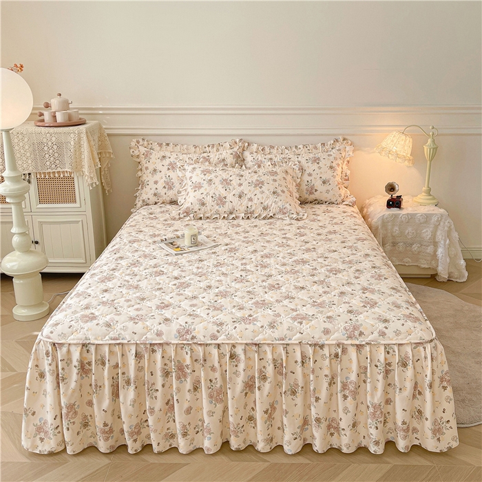 91家纺网 家纺一手货源 找家纺 十个点2025新款针织棉 夹棉床笠式床裙床头罩系列  花香四季