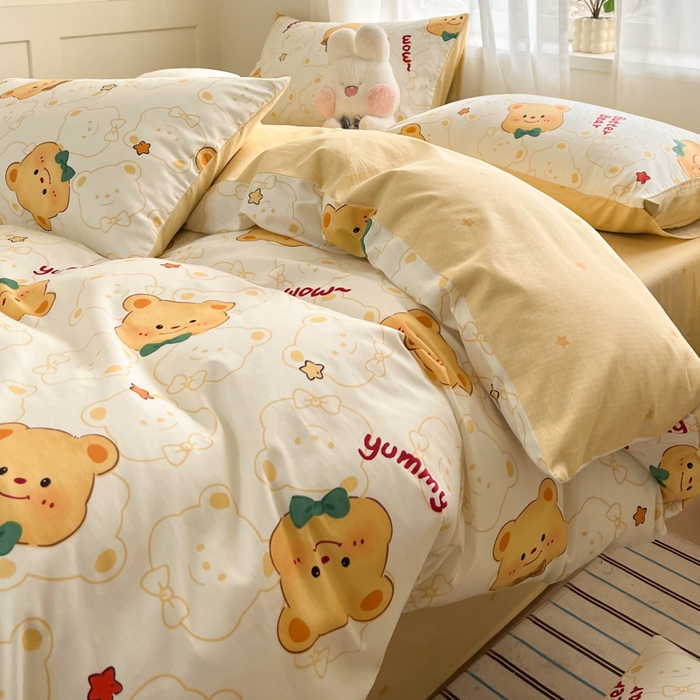 91家纺网 家纺一手货源 找家纺 吉象家纺 2025新款高支密全棉印花四件套12868跑量款 瑞迪熊