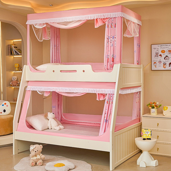 91家纺网 家纺一手货源 找家纺 迪凡保罗2025新款2504专版印花遮光帘上下铺子母蚊帐-常规款 粉红兔兔