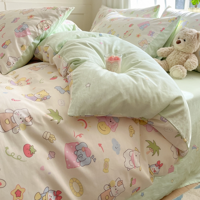 91家纺网 家纺一手货源 找家纺 吉象家纺 2025新款高支密全棉印花四件套12868跑量款 开心派对