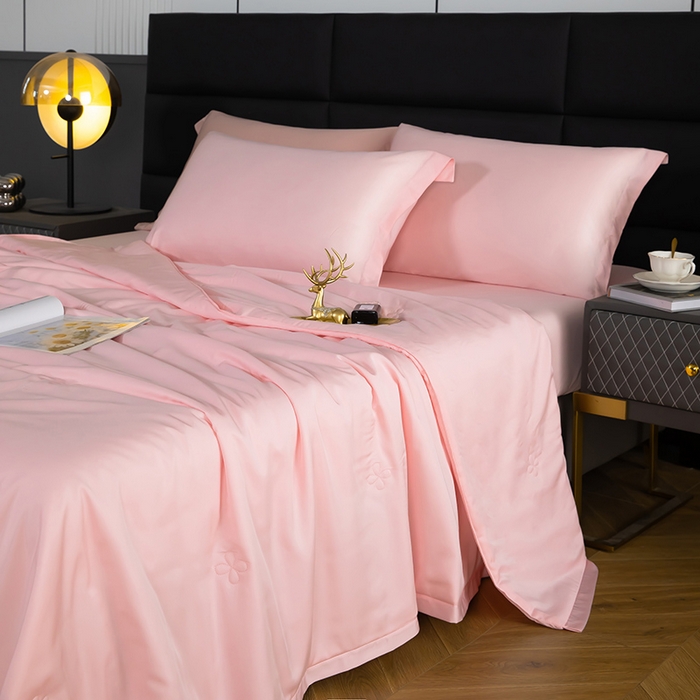 91家纺网 家纺一手货源 找家纺 天瑜家纺 2025新款纯色天丝夏被 纯粉