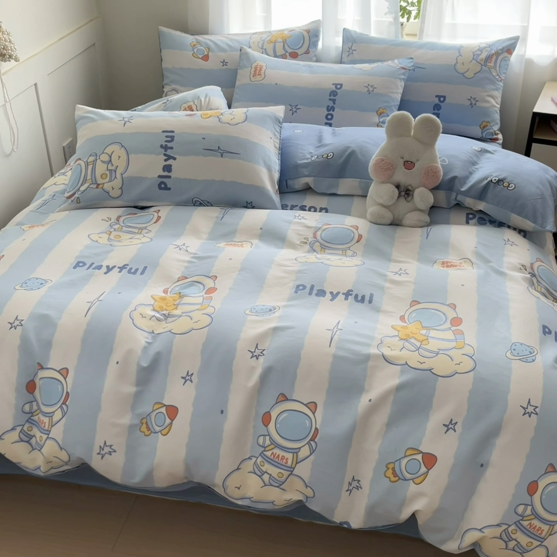 91家纺网 家纺一手货源 找家纺 吉象家纺 2025新款高支密全棉印花四件套12868跑量款 遨游星际