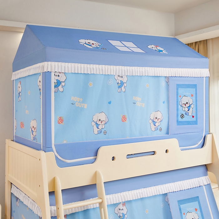 91家纺网 家纺一手货源 找家纺 迪凡保罗蚊帐 2025新款2504专版印花遮光帘上下铺子母蚊帐-城堡款 可爱狗狗