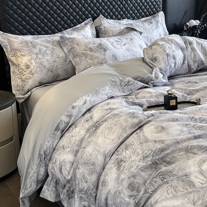 91家纺网 家纺一手货源 找家纺 新方向2025新款全棉长绒棉数码印花四件套-秘密花园 秘密花园-爵士灰