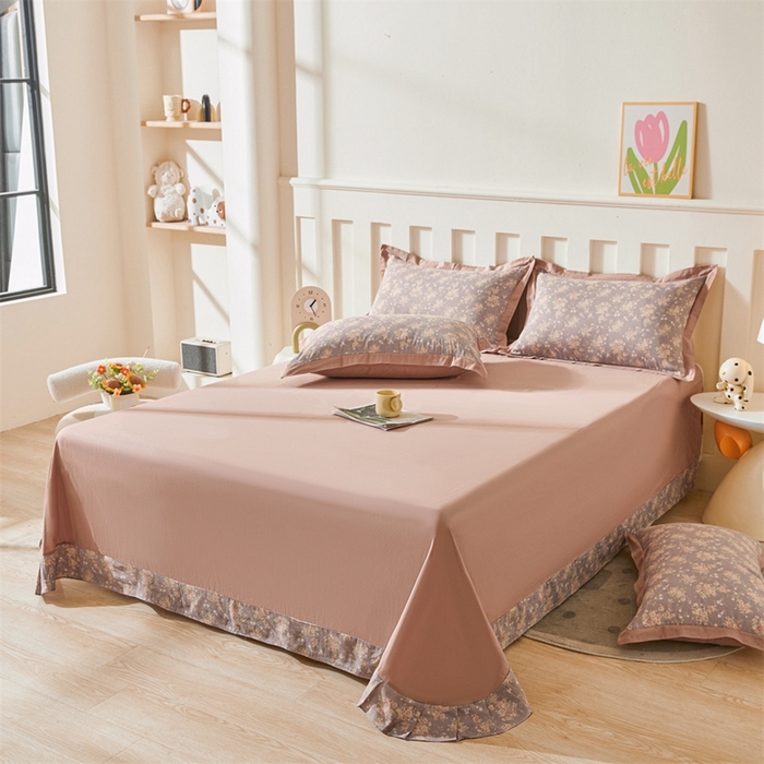 91家纺网 家纺一手货源 找家纺 缦彩 【加微信送买家秀】2025新款母婴级双层纱宽边床单四件套 玛德琳娜