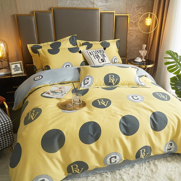 91家纺网 家纺一手货源 找家纺 启航家居2025新款春夏直播爆款全棉大版印花四件套 极简