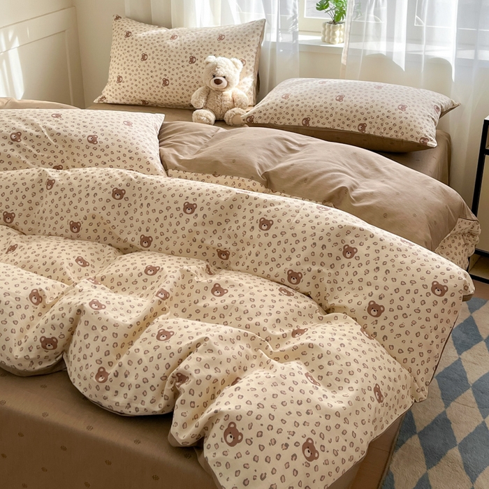 91家纺网 家纺一手货源 找家纺 吉象家纺 2025新款高支密全棉印花四件套12868跑量款 豹纹小熊