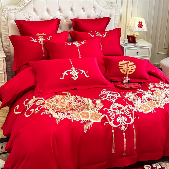 91家纺网 家纺一手货源 找家纺 欧乐蒂 2025新款亲肤棉刺绣婚庆四件套 龙凤爱恋