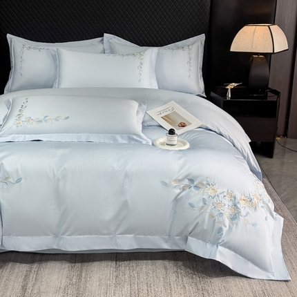 91家纺网 家纺一手货源 找家纺 （总）KA家纺2025春夏A类纯棉全棉贡缎绣花长绒棉四件套 伊芙琳系列