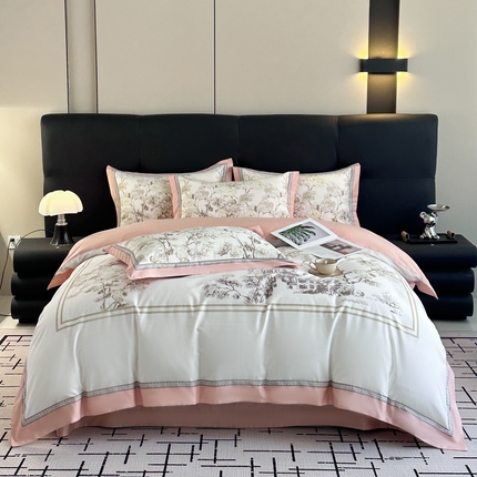 91家纺网 家纺一手货源 找家纺 （总）顾家家居 2025新款长绒棉数码印花隐形宽边四件套