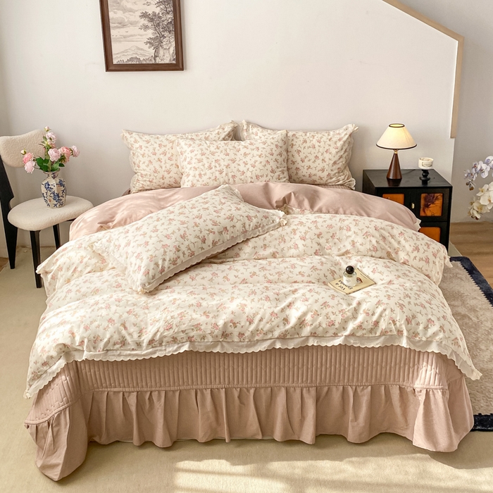 91家纺网 家纺一手货源 找家纺 梦可莱家居 2025新款全棉韩版蕾丝边床盖四件套 美可可