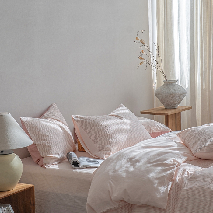 91家纺网 家纺一手货源 找家纺 （总）小春日和 2025新款高端民宿风纯棉四件套特殊工艺全棉被套人字纹棉1.8床笠纯色双人床单加大笠