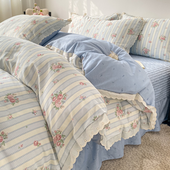 91家纺网 家纺一手货源 找家纺 梦可莱家居 2025新款全棉韩版蕾丝边床盖四件套 香奈儿