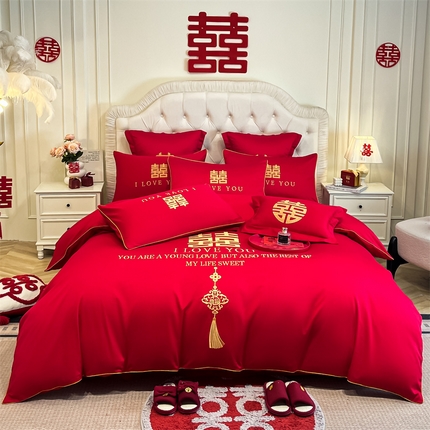 91家纺网 家纺一手货源 找家纺 （总）欧乐蒂 2025新款亲肤棉刺绣婚庆四件套